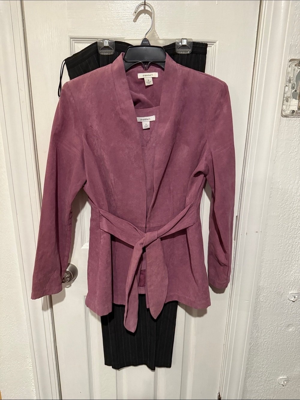 Dress Barn Mauve Sueded Belted Open-Front Jacket